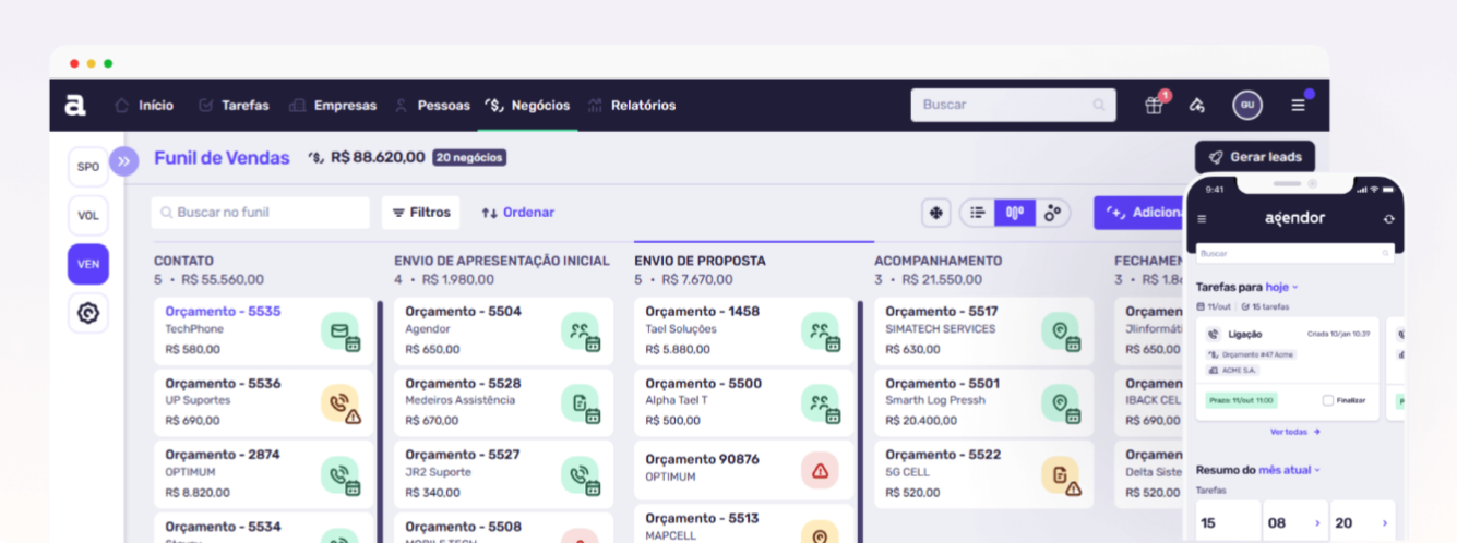 Agendor CRM + Agendor Chat
